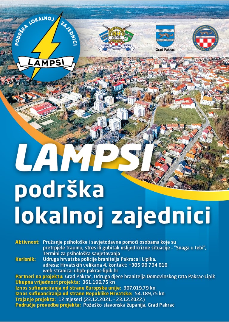 (PROMO) PROJEKT "LAMPSI - PODRŠKA LOKALNOJ ZAJEDNICI" Termini o psihološkim savjetovanjima