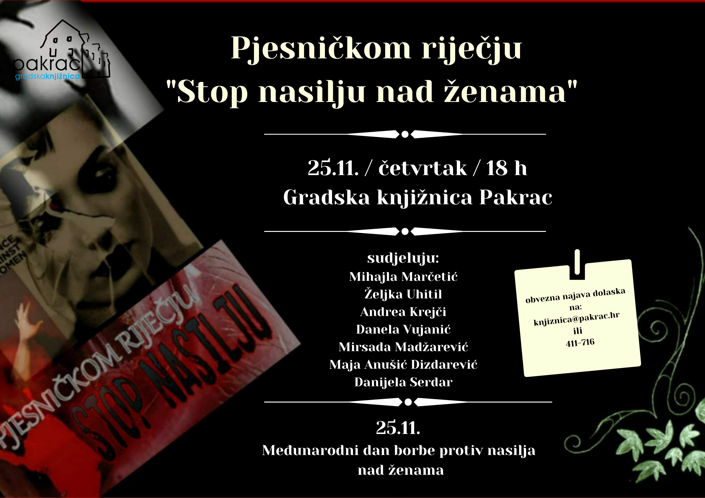 GRADSKA KNJIŽNICA PAKRAC Pjesničkom riječju "Stop nasilju nad ženama"